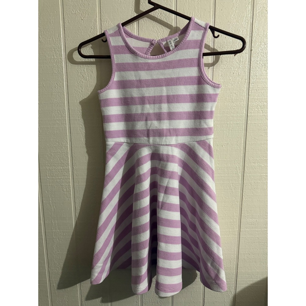 Janie and Jack Girls Size 8 Purple White Striped Ribbed Knit Skater Dress Cutout